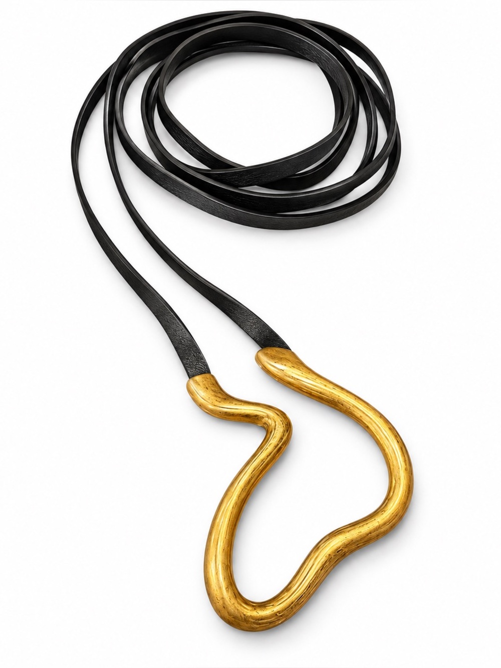 Bottega Veneta Calfskin Wrap Belt Black Gold Sculptural Hardware Made in Italy